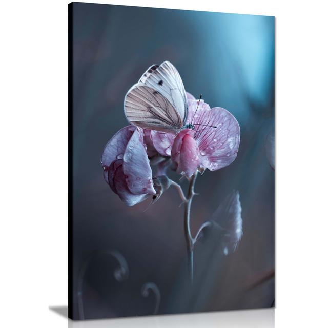 Floral Pink Flower Garden Butterfly - Wrapped Canvas Print Panther Print Size: 46cm H x 31cm W on Productcaster.