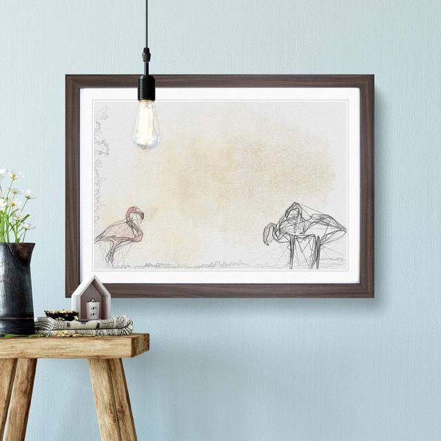 Three Flamingo Birds in Abstract - Picture Frame Graphic Art Print East Urban Home Size: 40cm H x 60cm W x 2cm D, Frame Option: Walnut on Productcaster.