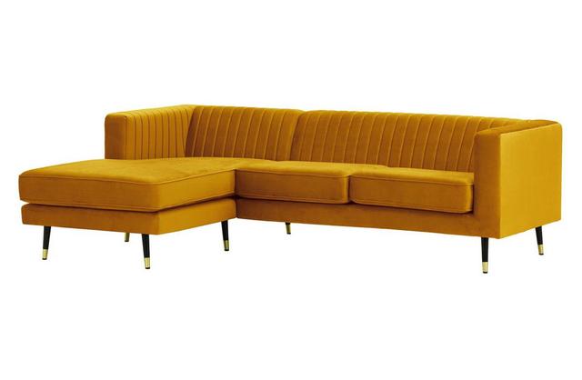 Monaville Velvet Sofa & Chaise George Oliver Upholstery Colour: Yellow, Orientation: Left Hand Facing on Productcaster.