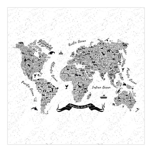 Typography Print World Map Semi-Gloss Wallpaper Roll East Urban Home Size: 1.92m x 192cm, Materialqualität: Premium (150g/m²) on Productcaster.