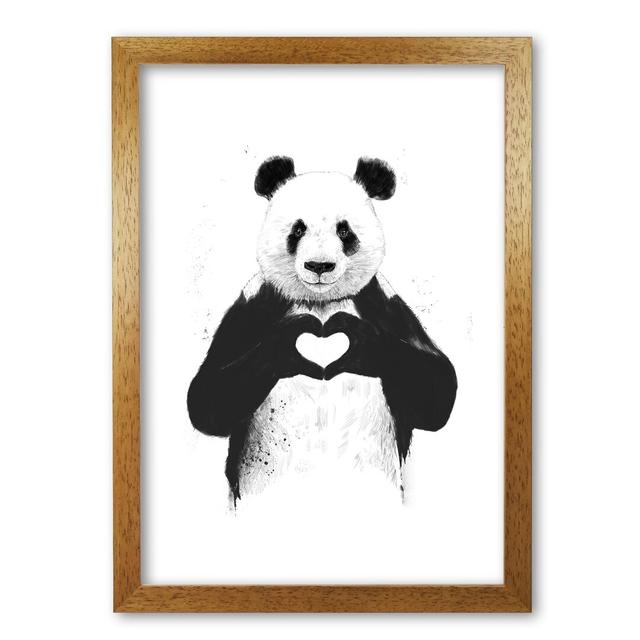 All You Need Is Love Panda by Mercedes Lopes Charro - Print East Urban Home Frame Options: Honey Oak, Size: 59.4 cm H x 42 cm W x 5 cm D on Productcaster.