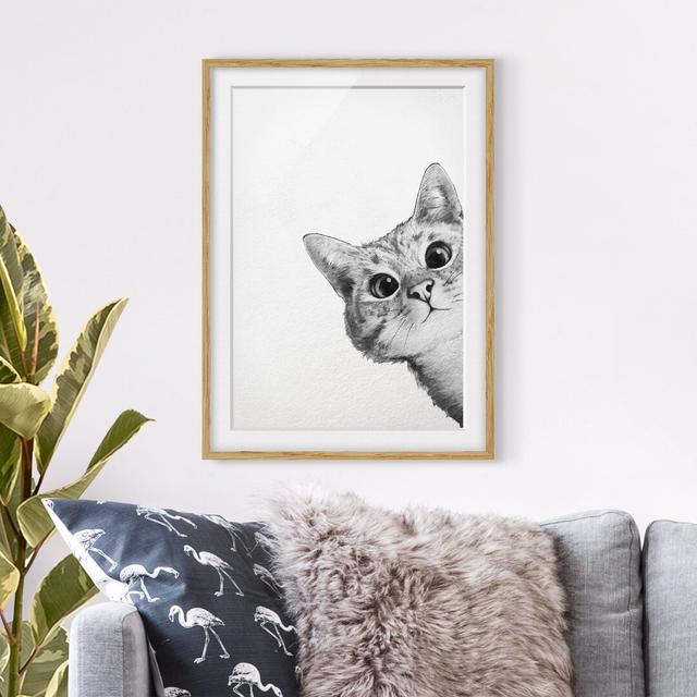 Illustration Cat Black White - Picture Frame Graphic Art Rosalind Wheeler Size: 40cm H x 30cm W x 2cm D, Frame Option: Brown Framed on Productcaster.