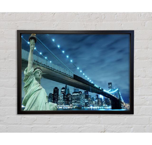 Statue Of Liberty Brooklyn Bridge Nights Framed Print Bright Star Size: 100cm H x 141.4cm W on Productcaster.