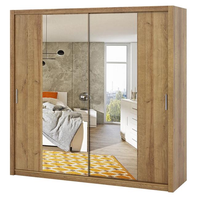 Frazierii 2 Door Manufactured Wood Wardrobe Ebern Designs Size: 215cm H x 220cm W x 62cm D, Finish: Golden on Productcaster.