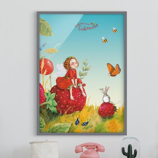 Strawberry Fairy - Magical Framed Art Bilderwelten Size: 40cm H x 30cm W x 2cm D, Colour: Grey on Productcaster.