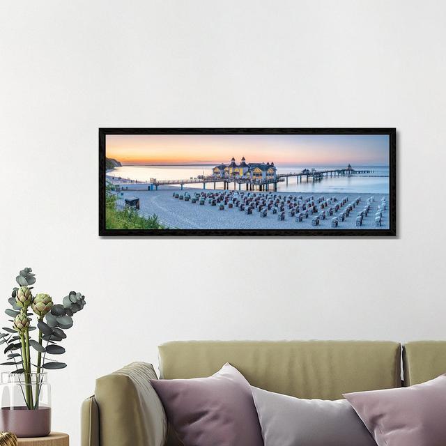 Wooden Pier Panorama At Sunset 1PC6 Highland Dunes Format: Black Framed, Size: 48" H x 16" W on Productcaster.