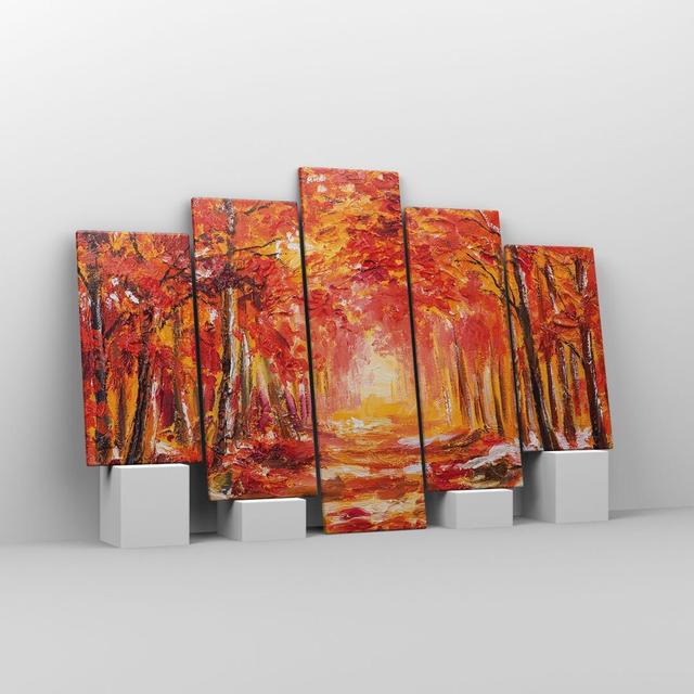 Autumn Forest Red - 5 Piece Unframed Graphic Art on Canvas Rosalind Wheeler Size: 100cm H x 150cm W x 1.8cm D on Productcaster.