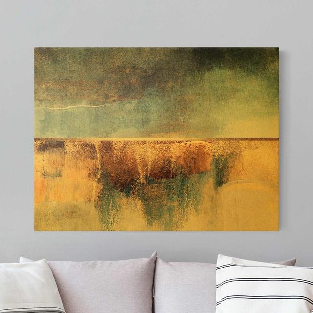 Elisabeth Fredriksson - Abstract Lake Shore in Gold Art Print on Canvas Fairmont Park on Productcaster.