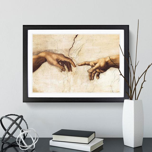 Creation of Adam Hands by Michelangelo - Picture Frame Painting East Urban Home Frame Option: Black Framed, Size: 36cm H x 48cm W x 2cm D on Productcaster.