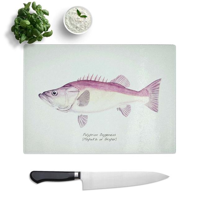 Tempered Glass Illustration of a Groper Fish by F.E. Clarke Chopping Board East Urban Home Size: 39 cm x 28.5 cm on Productcaster.