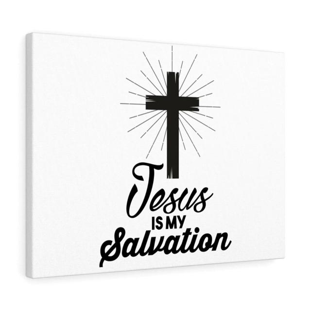 Jesus Is My Salvation - Wrapped Canvas Typography Blue Elephant Size: 46cm H x 61cm W on Productcaster.