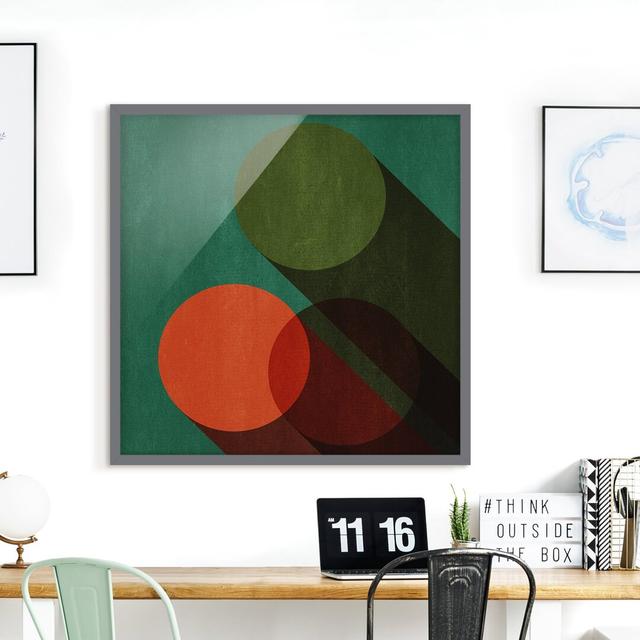 Circles in Green and Red - Picture Frame Graphic Art Print on Paper Ebern Designs Size: 70cm H x 70cm W x 2cm D, Frame Option: Grey Framed on Productcaster.