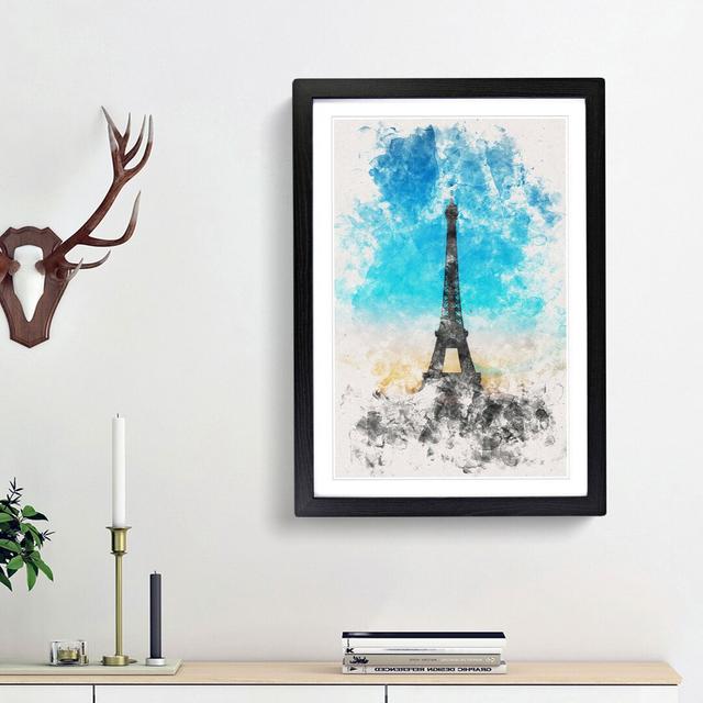 Eifel Tower In Paris France Watercolour - Picture Frame Graphic Art East Urban Home Size: 87cm H x 62cm W x 2cm D, Frame Option: Black Framed on Productcaster.