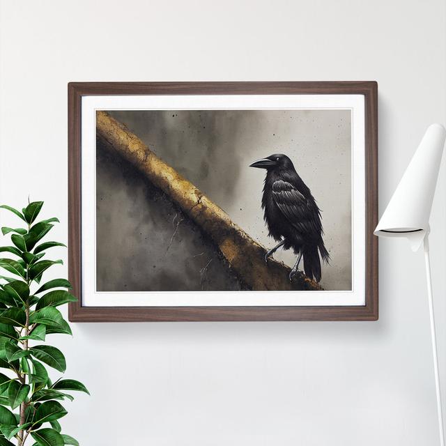 Mysterious Crow Bird - Picture Frame Graphic Art Marlow Home Co. Size: 34cm H x 46cm W, Frame Colour: Walnut on Productcaster.