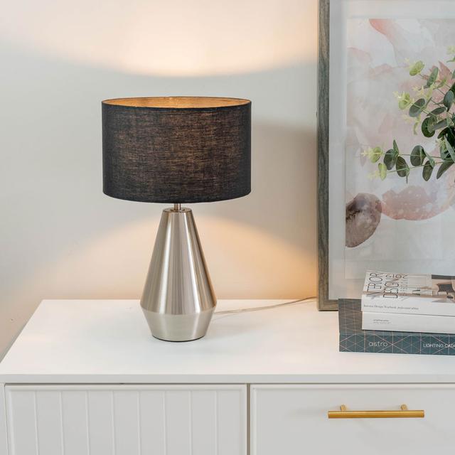 Metal Table Lamp Heritage Hues Base Finish: Silver, Shade Colour: Charcoal on Productcaster.