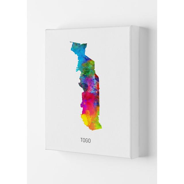 Togo Watercolour Map by Michael Tompsett - Graphic Art Print Latitude Run Size: 59.4cm H x 42cm W x 4cm D, Format: Wrapped Canvas on Productcaster.