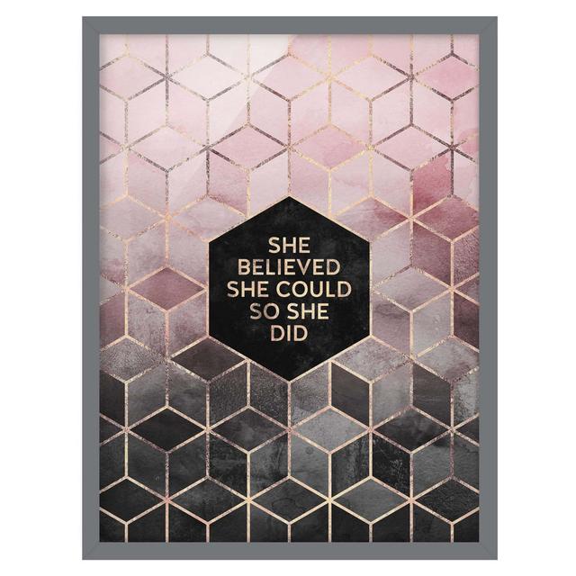 She Believed She Could Rose Gold - Picture Frame Graphic Art Canora Grey Frame Option: Grey Framed, Size: 100cm H x 70cm W x 2cm D on Productcaster.