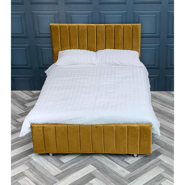 Cheridy Upholstered Bed Frame Canora Grey Colour: Mustard, Size: Small Double (4') on Productcaster.