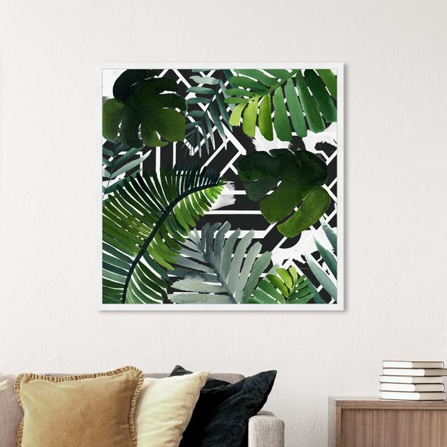 Introspect Palm Leaves Black - Wrapped Canvas Painting East Urban Home Size: 109.2 cm H x 109.2 cm W x 3.8 cm D, Format: Wrapped Canvas on Productcaster.