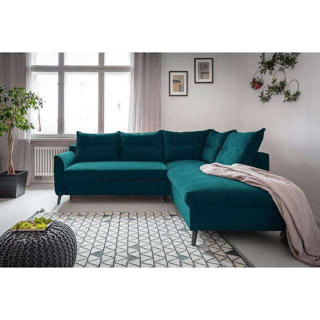 Ecksofa Stylish Stan aus Samt mit Bettfunktion MiuForm Polsterfarbe: Turquoise, Ausrichtung: Rechts ausgerichtet on Productcaster.