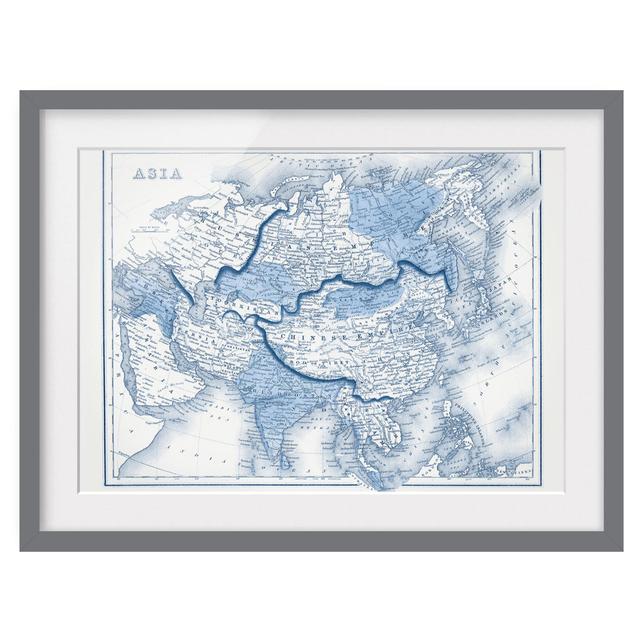 0-0-94/*Picture With Frame - Map In Blue Tones - Asia - Landscape 3:4 Highland Dunes Frame Option: Grey Framed, Size: 70cm H x 100cm W x 2cm D on Productcaster.