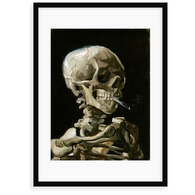 'Head of a Skeleton with a Burning Cigarette' Painting Happy Larry Size: 70 cm H x 50 cm W x 2.3 cm D, Format: Framed Paper on Productcaster.