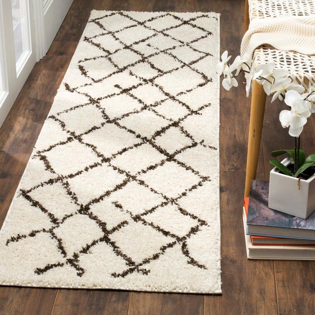 Sheffield Abstract Hand Woven Cream/Brown Area Rug 17 Stories Rug Size: Runner 62 x 240cm on Productcaster.