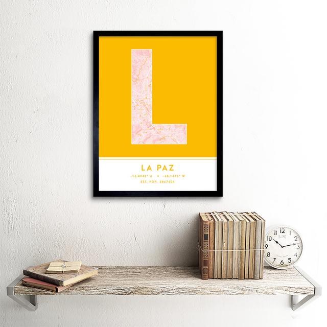 La Paz City Map La Paz Yellow by Wee Blue Coo - Single Picture Frame Typography Wee Blue Coo on Productcaster.