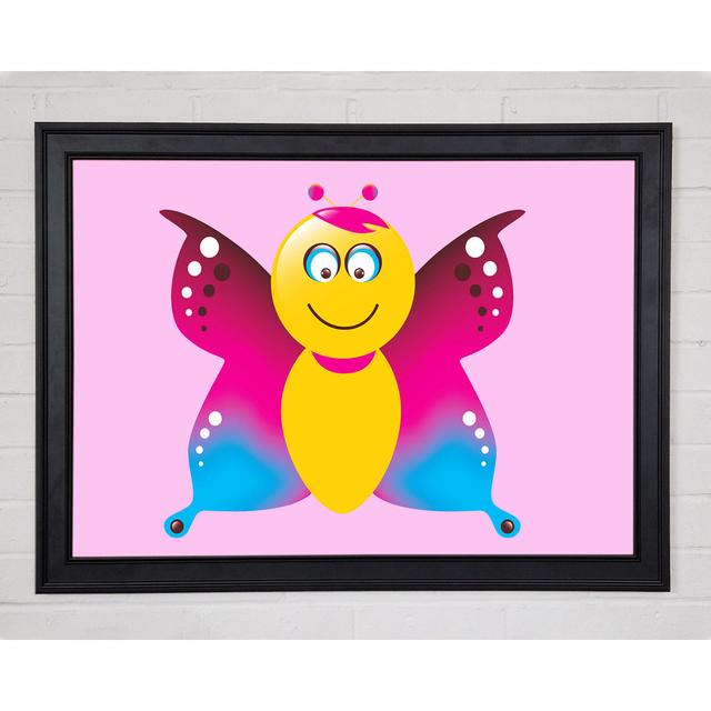 Butterfly Cartoon Face Pink Framed Print Happy Larry Size: 59.7cm H x 84.1cm W on Productcaster.