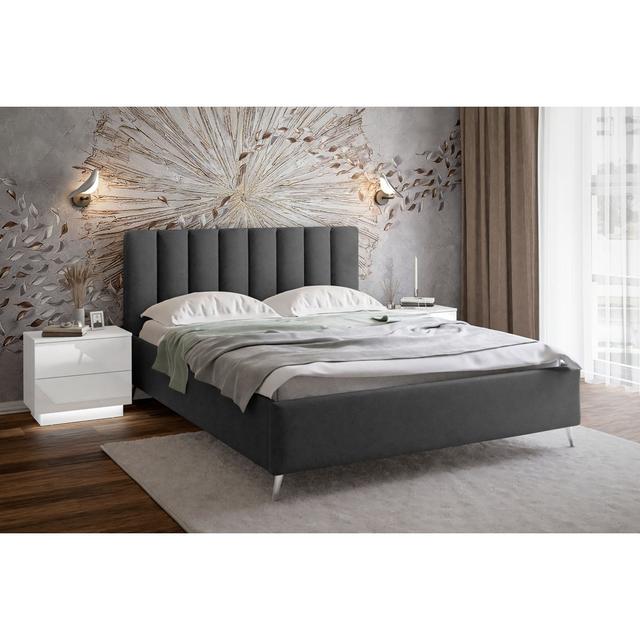 Velvet Vicente Super King (6') Upholstered Ottoman Bed Mikado Living Colour: Dark Grey, Size: European Double on Productcaster.