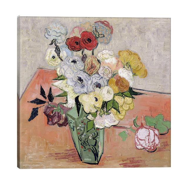 Japanese Vase With Roses And Anemones, 1890 by Vincent Van Gogh - Painting on Canvas August Grove Size: 93.98cm H x 93.98cm W x 1.91cm D, Frame Option on Productcaster.