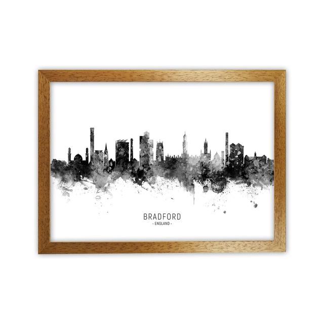 Bradford England Skyline Black White City Name by Michael Tompsett - Graphic Art Latitude Run Size: 34cm H x 46cm W x 3cm D, Format: Brown Framed on Productcaster.