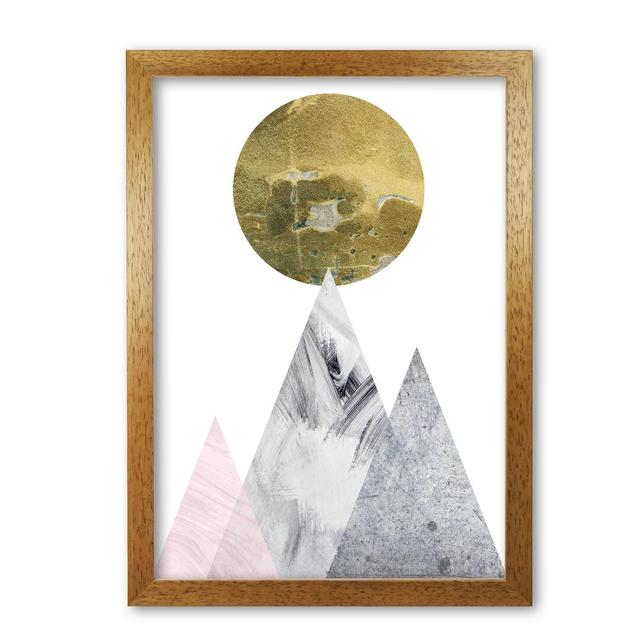 Pink And Grey Mountains Abstract - Print East Urban Home Size: 85 cm H x 60 cm W x 5 cm D, Format: Honey Oak Frame on Productcaster.