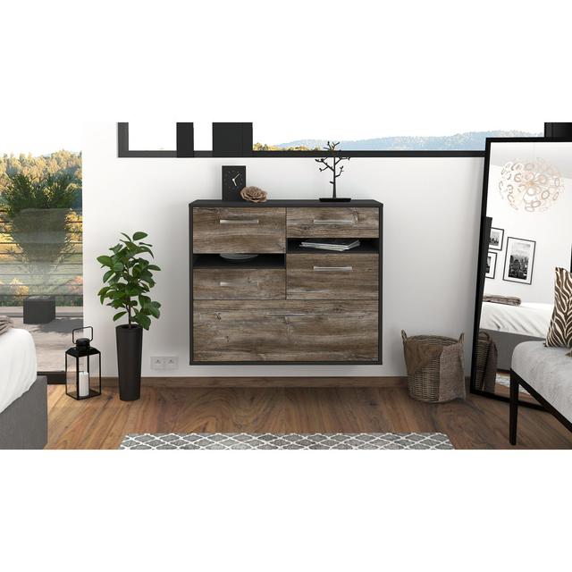 Almondo sideboard, flying/metal handles, size: 92 x 79 x 35cm Latitude Run Colour: Driftwood/Anthracite on Productcaster.