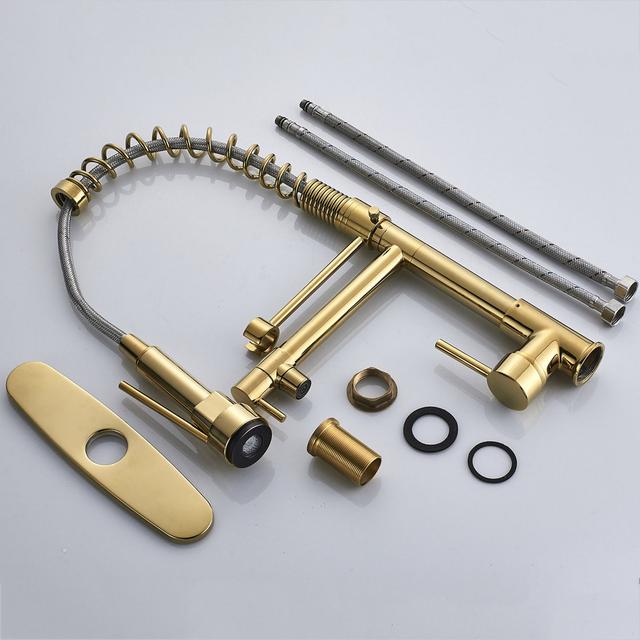 Led Kitchen Pull Out Mixer Taps Dual Spout Spray Shower Head Mono Gold With Cover Plate Belfry Kitchen on Productcaster.