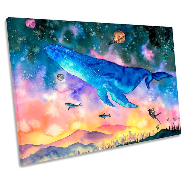 Surreal Whale Fantasy Bathroom Picture CANVAS WALL ART Print Happy Larry Size: 61cm H x 91.4cm W on Productcaster.