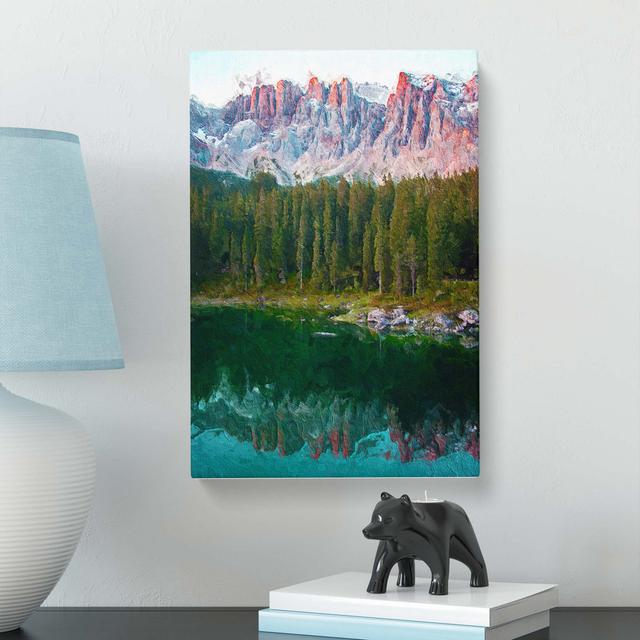 Karersee Lake in Italy - Wrapped Canvas Painting Print East Urban Home Size: 60cm H x 40cm W x 3cm D on Productcaster.