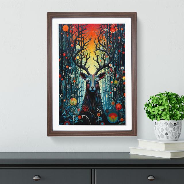 Stag In A Forest Dadaism - Single Picture Frame Art Prints on Wood Alpen Home Size: 34cm H x 25cm W x 2cm D, Frame Colour: Walnut on Productcaster.