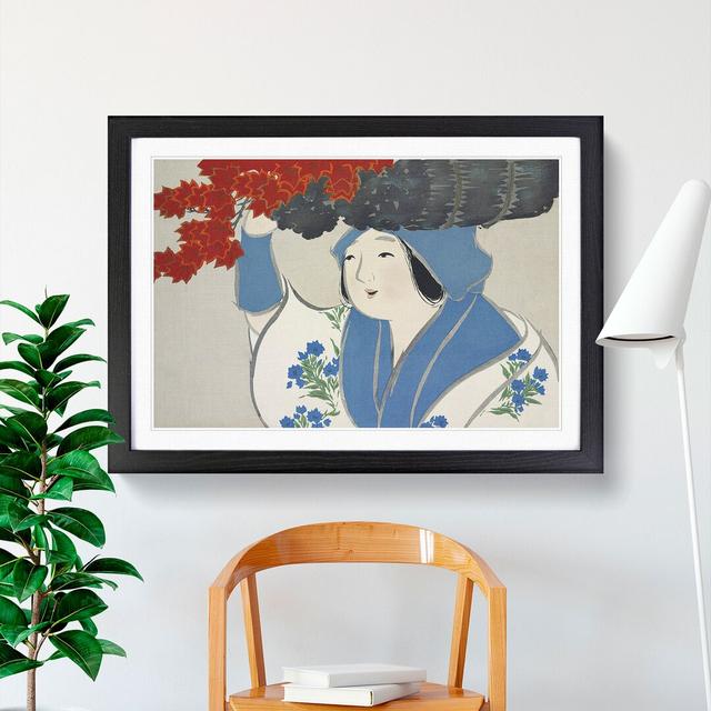 Woman Carrying Leaves by Kamisaka Sekka - Picture Frame Painting East Urban Home Frame Option: Black Framed, Size: 36cm H x 48cm W x 2cm D on Productcaster.