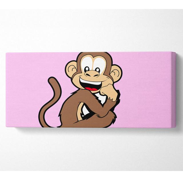 Sitting Monkey Smiling Pink - Wrapped Canvas Art Prints Rosalind Wheeler Size: 50.8cm H x 121.9cm W on Productcaster.