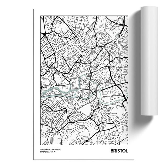 Map Bristol UK - Unframed Graphic Art East Urban Home Size: 84cm H x 59cm W x 0.1cm D on Productcaster.