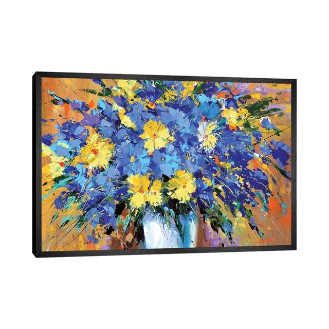 'Blue Flowers' Painting on Wrapped Canvas Fleur De Lis Living Size: 45.72cm H x 66.04cm W x 3.81cm D, Format: Black Floater Framed on Productcaster.