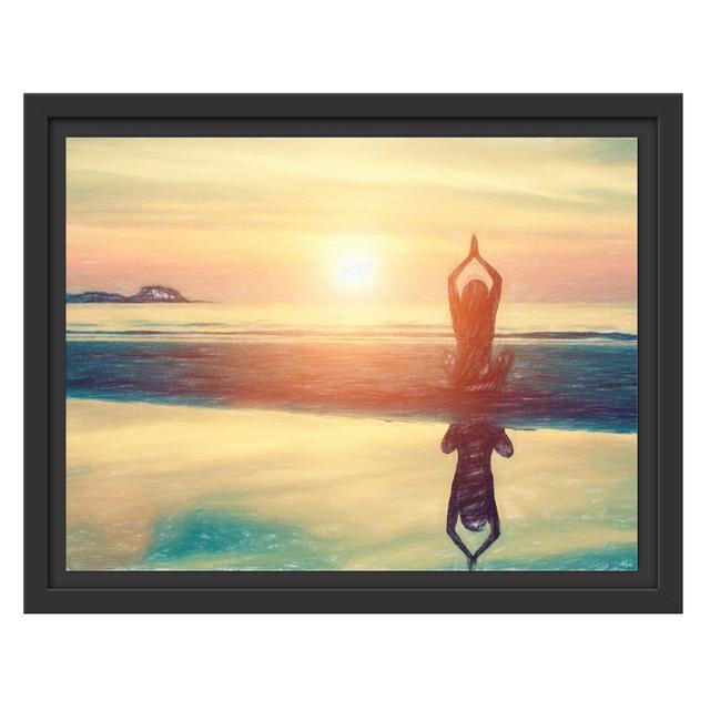 Gerahmtes Wandbild Frau in einer Yogapose am Strand East Urban Home Größe: 30 cm H x 38 cm B on Productcaster.