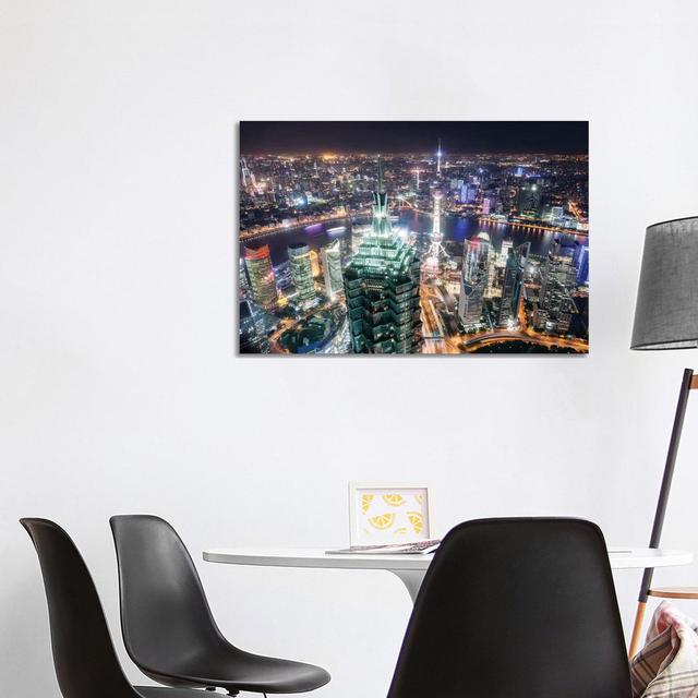 Shanghai City At Night, China by Matteo Colombo - Wrapped Canvas Print Brayden Studio Size: 66.04cm H x 101.6cm W x 3.81cm D on Productcaster.