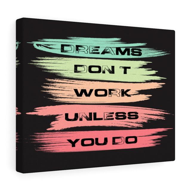 Dreams Don't Work Unless You Do - Wrapped Canvas Typography Blue Elephant on Productcaster.