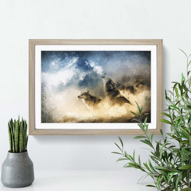 Wolves Howling in the Forest in Abstract - Picture Frame Painting Print on MDF East Urban Home Size: 40cm H x 60cm W x 2cm D, Frame Option: Oak on Productcaster.