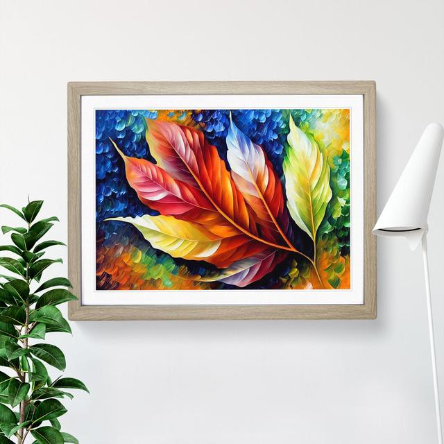 Glimmering Leaf - Single Picture Frame Print Latitude Run Size: 25cm H x 34cm W x 2cm D, Frame Colour: Oak on Productcaster.