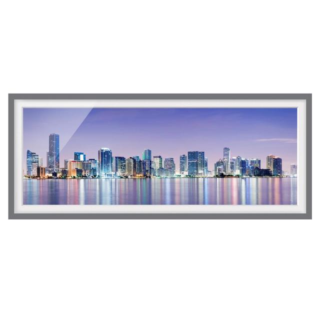 Purple Miami Beach - Picture Frame Graphic Art Ebern Designs Size: 40cm H x 100cm W x 2cm D, Frame Option: Grey Framed on Productcaster.