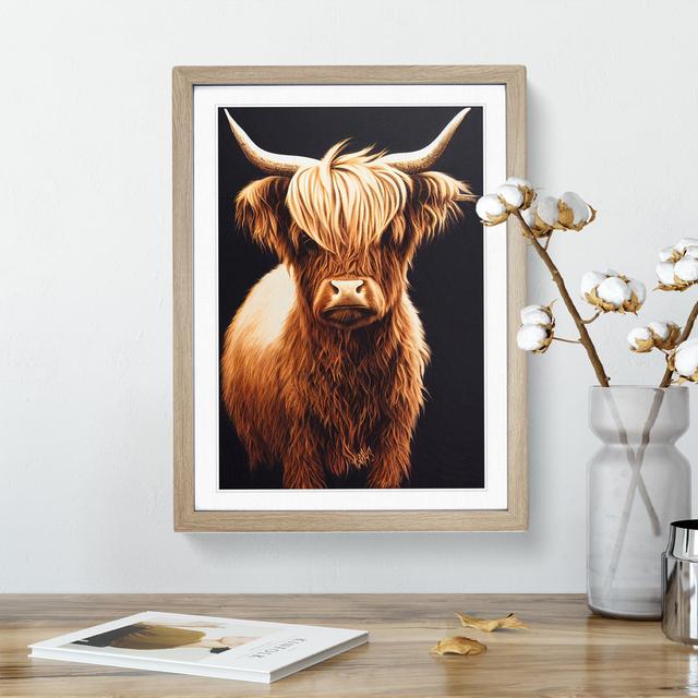 A Splendid Highland Cow - Picture Frame Graphic Art Natur Pur Size: 46cm H x 34cm W, Frame Colour: Beige on Productcaster.