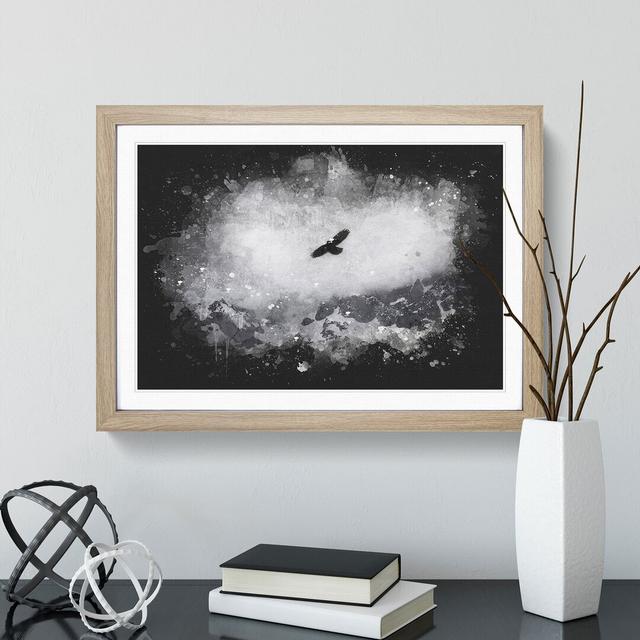 Bird Flying over Mountains - Picture Frame Graphic Art East Urban Home Frame Option: Oak, Size: 65cm H x 90cm W x 2cm D on Productcaster.